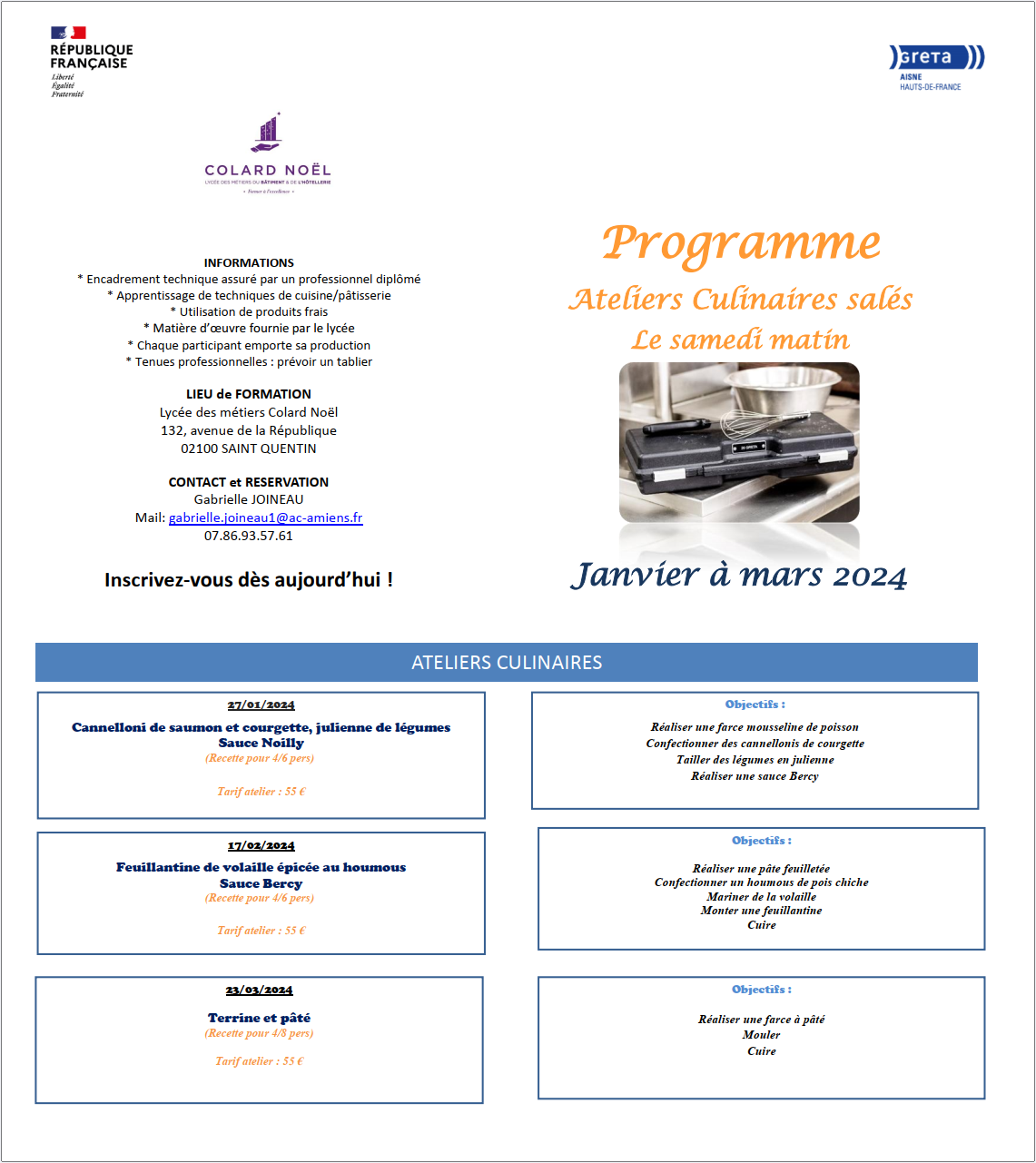 Ateliers culinaires salés GRETA Aisne