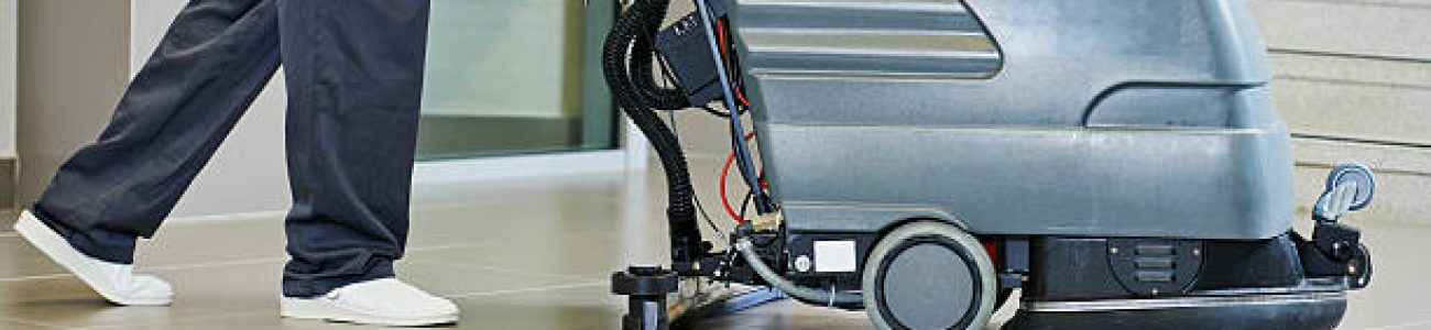 Floor care and cleaning services with washing machine in supermarket shop store